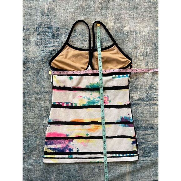 Lululemon Splatter Stripe Black White Multi Power Y Tank Top Size 4 - Picture 5 of 6